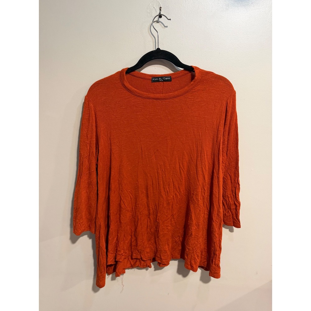 Kim &‎ Cami Burnt Orange Slub Knit Button Back Top 3/4 Sleeve Large